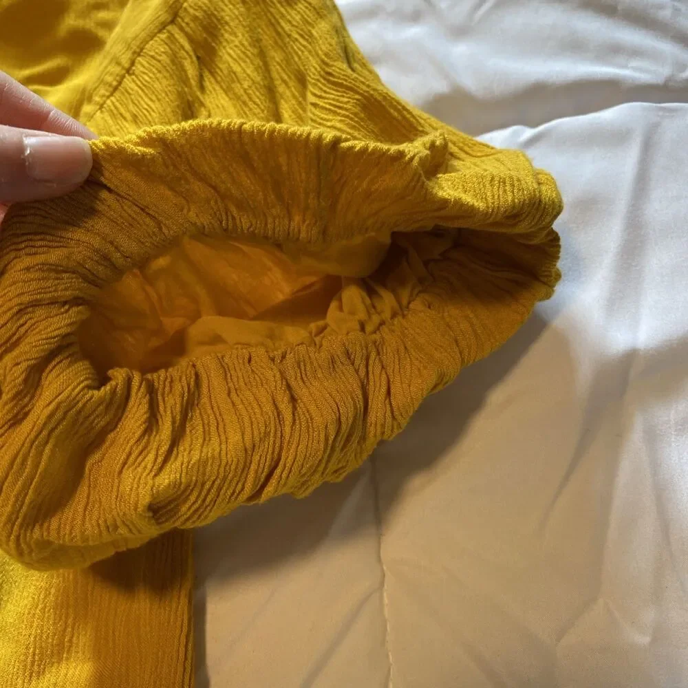 Loft Short Gathered Puff Sleeve Ladies Top Medium Mustard Yellow